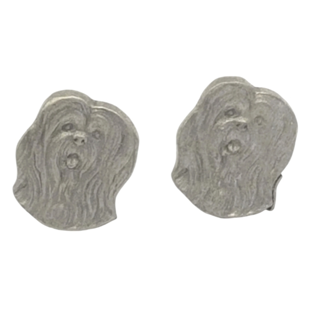 Rawcliffe Lhasa Apso Pewter Dog Head Earrings 1983 Vintage Puppy Animal